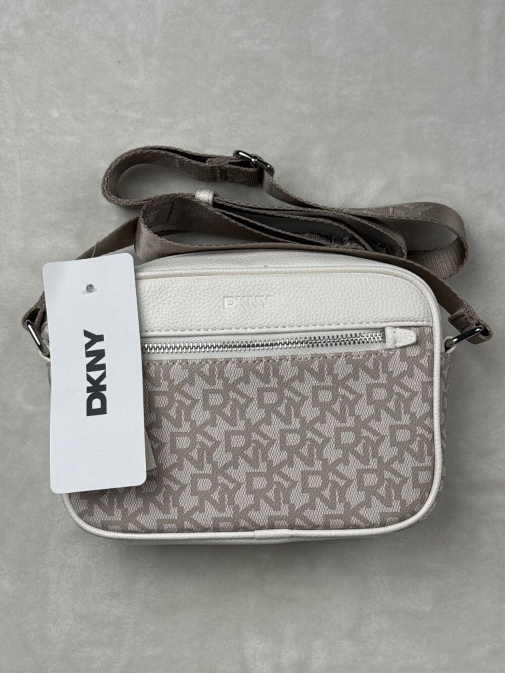DKNY Monogram Mini Crossbody Bag White & Beige